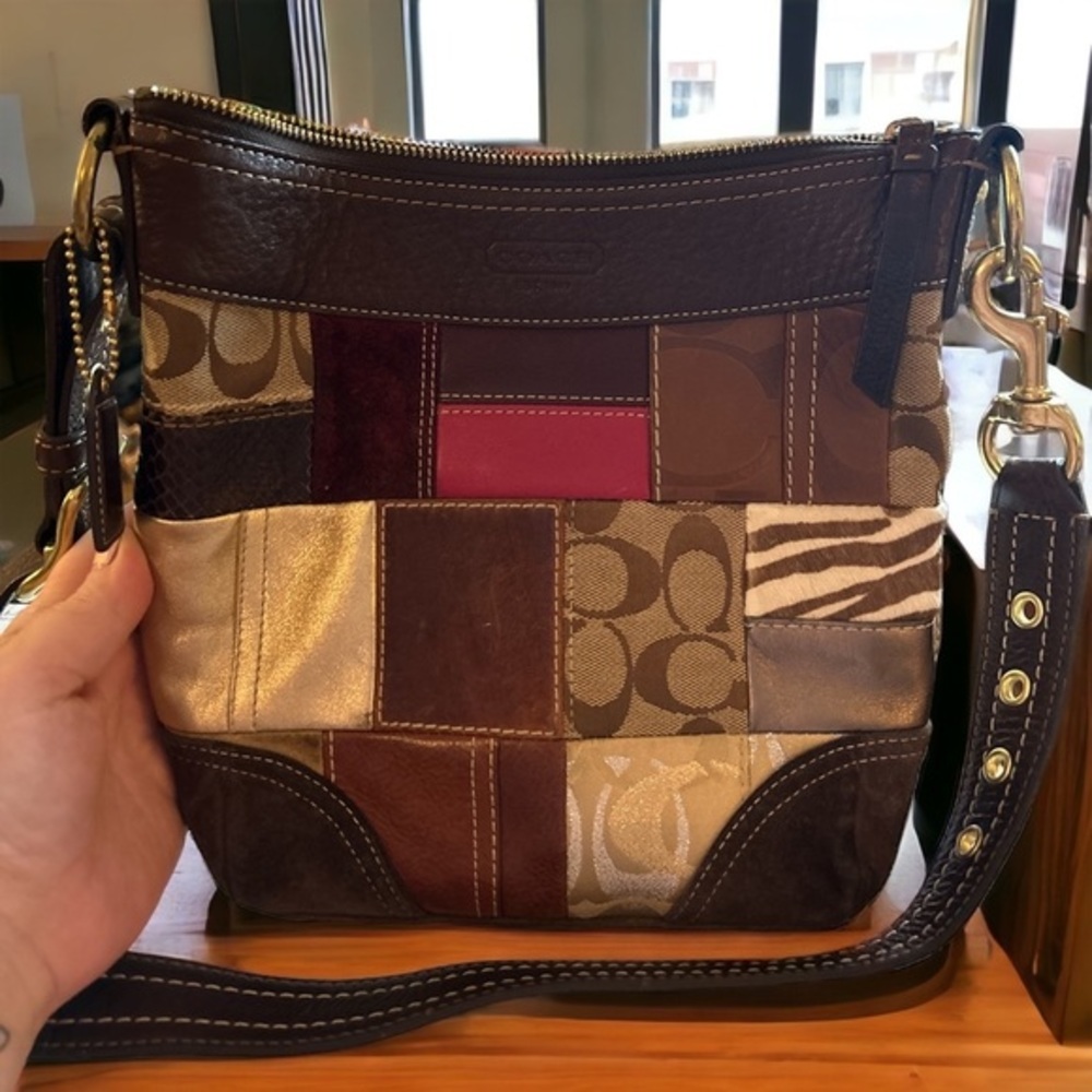 COACH Limited Edition 10435 Holiday Patchwork Brass Hardware